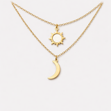 Sun and Moon Layered Necklace Set - Gold