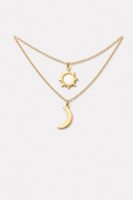 Sun and Moon Layered Necklace Set - Gold