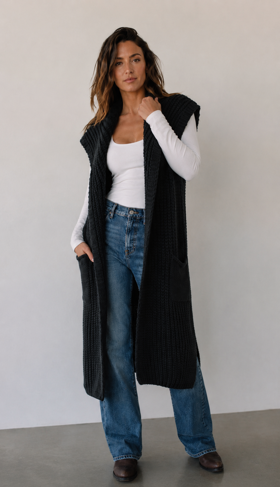 The Ember Cable Knit Duster Vest