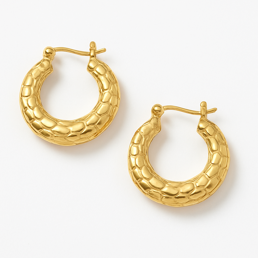 Snakeskin Embossed 18k Gold Plated Hoop