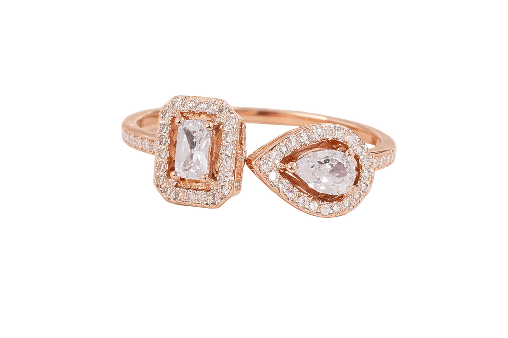 Double Stone Adjustable Ring - 18K Plated