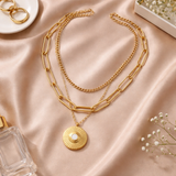 Layered Chain Necklace Set - 18K Gold Plated with Medallion