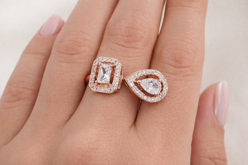 Double Stone Adjustable Ring - 18K Plated