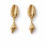 Gold Cowrie Shell Drop Earrings