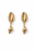 Gold Cowrie Shell Drop Earrings