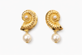 Gold Nautilus Pearl Drop Earrings