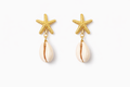 Gold Starfish Cowrie Shell Drop Earrings