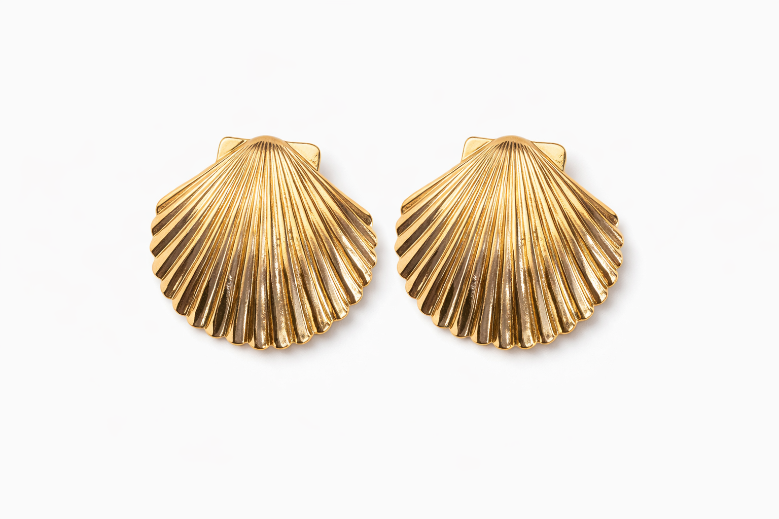 Gold Scallop Shell Stud Earrings