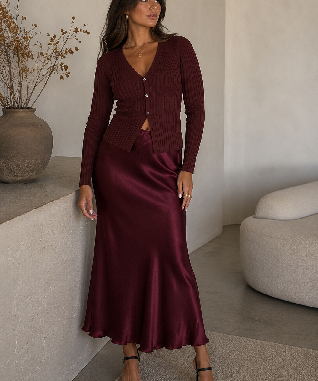 Rollin in Deep Satin Midi Skirt