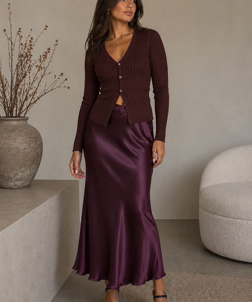Rollin in Deep Satin Midi Skirt