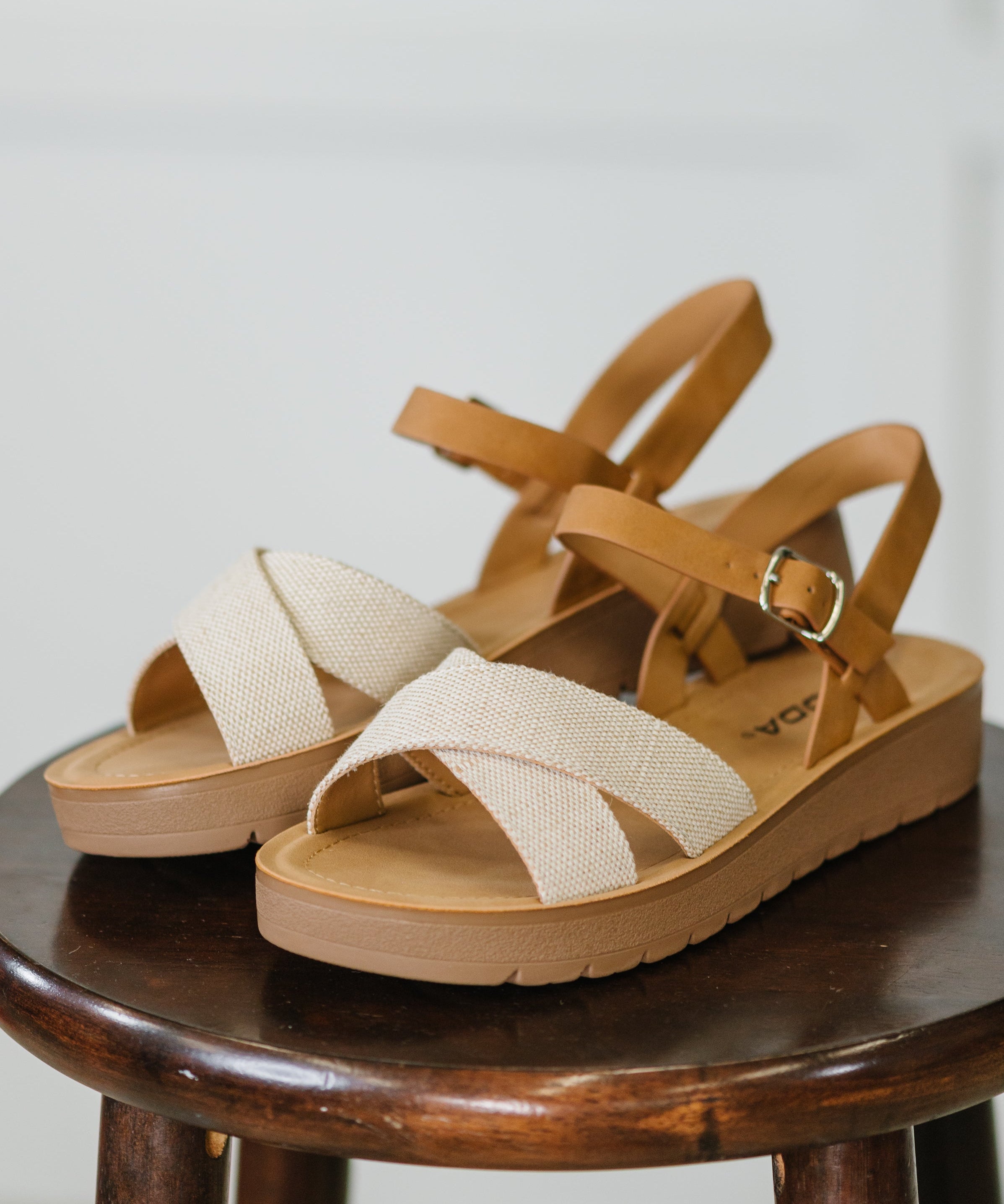 Chester Platform Nubuck Wedge Sandals in Cream