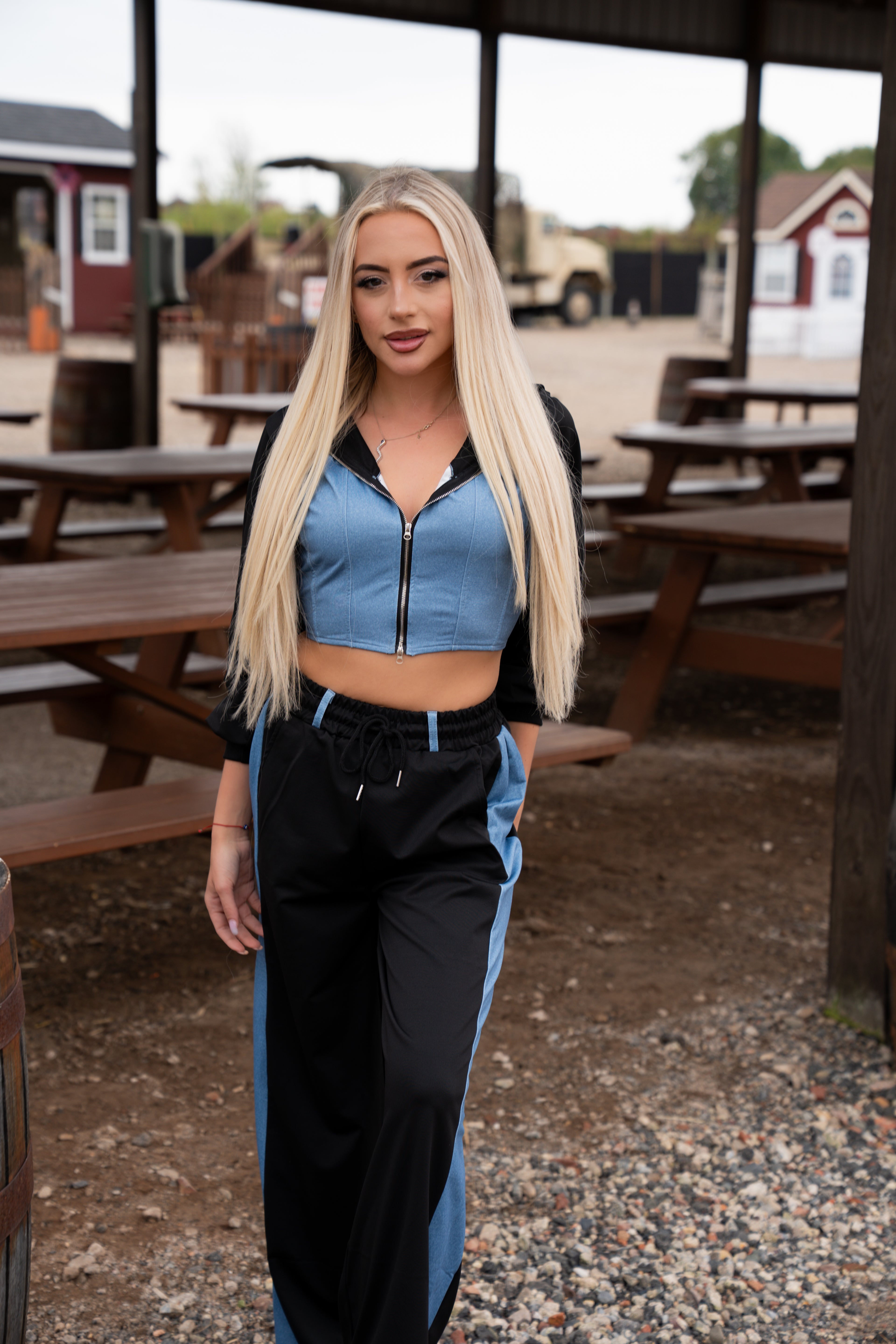 Tencel Patchwork Wide Leg Pant Set