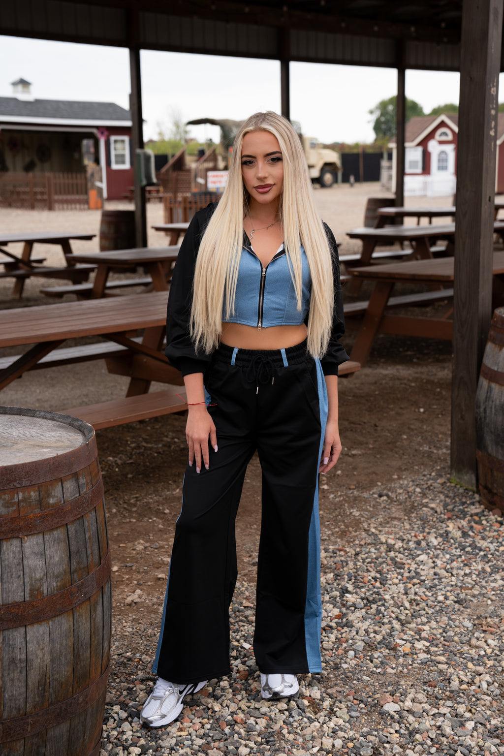 Tencel Patchwork Wide Leg Pant Set