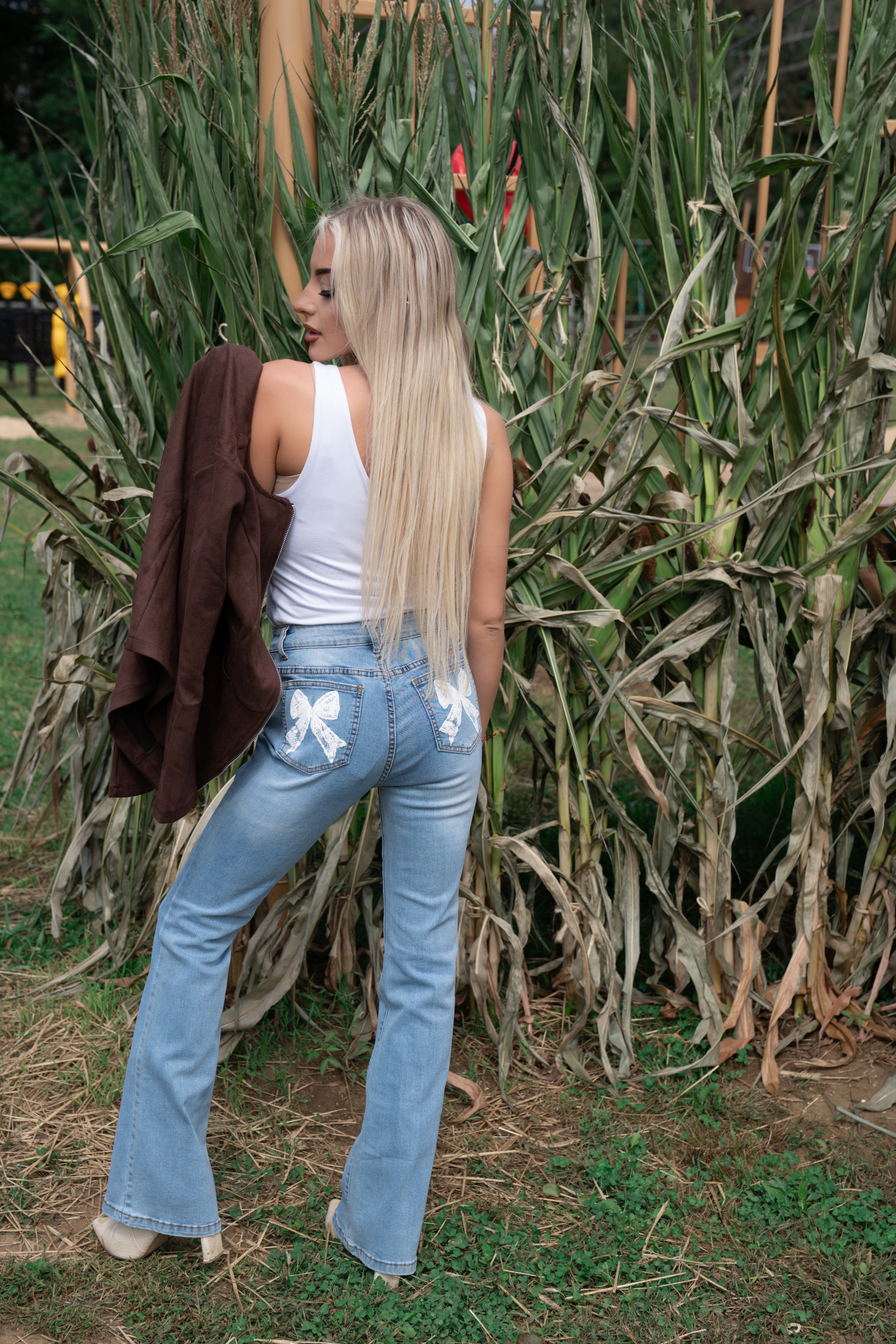 Flare Jean with Bow Tie Graphic Back Pocket