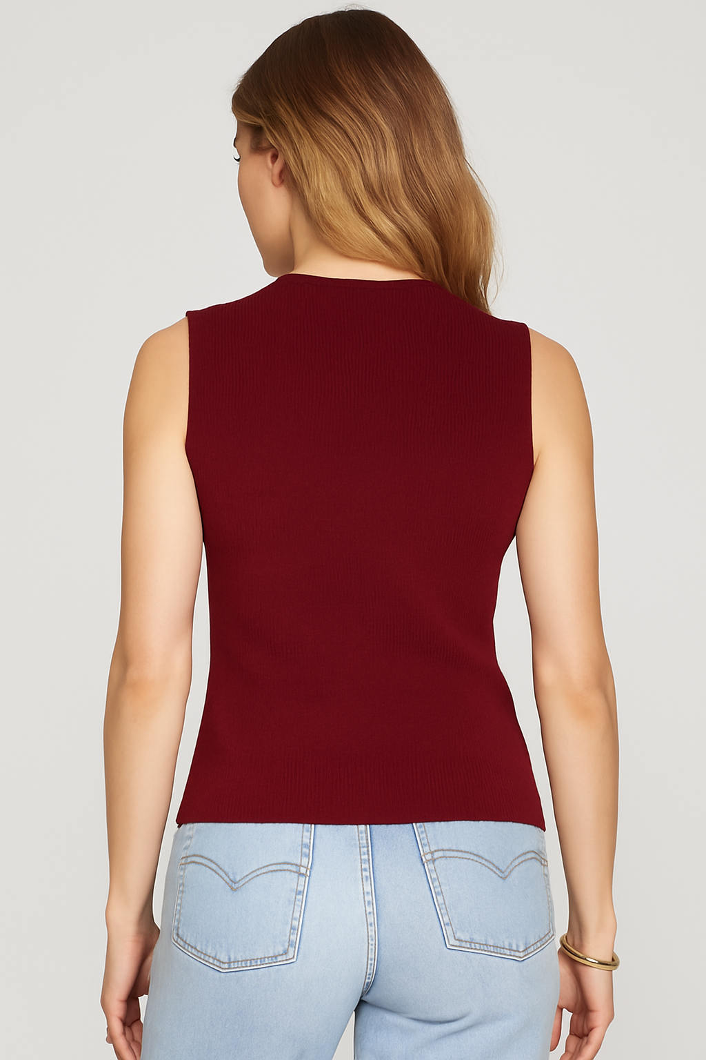 Sleeveless V-Neck Button Front Blazer Top