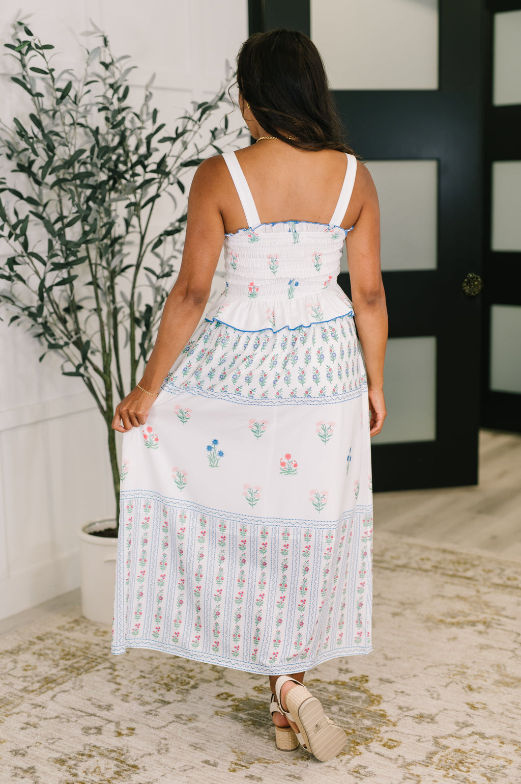 Eager Anticipation Mixed Print Midi Dress