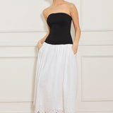 SOFT SPOKEN BEAUTY KNIT WOVEN MIDI DRESS