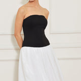 SOFT SPOKEN BEAUTY KNIT WOVEN MIDI DRESS