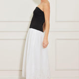 SOFT SPOKEN BEAUTY KNIT WOVEN MIDI DRESS