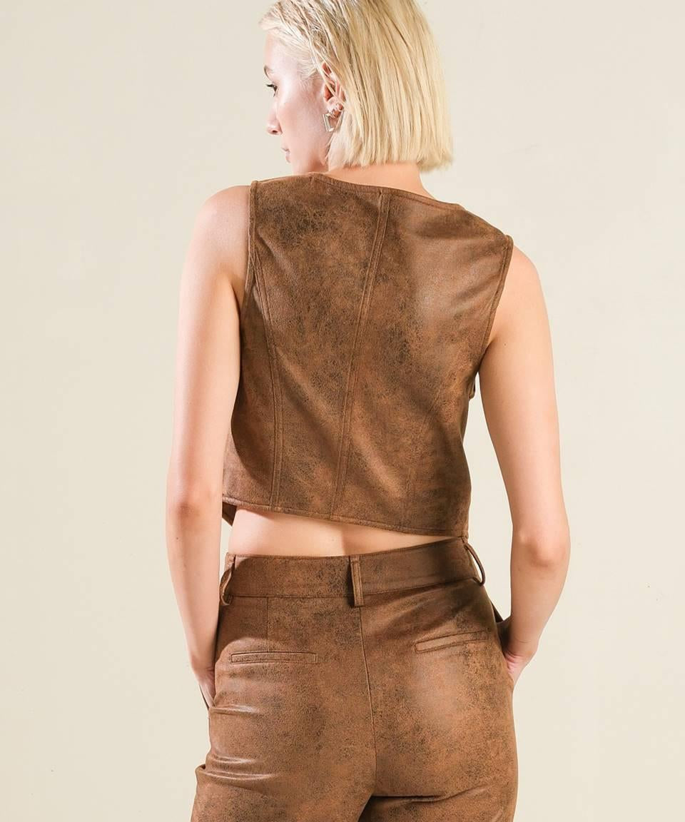 She's From Texas Faux Leather Vest