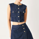 ICONIC INDIGO DENIM CROP VEST