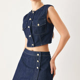 ICONIC INDIGO DENIM CROP VEST