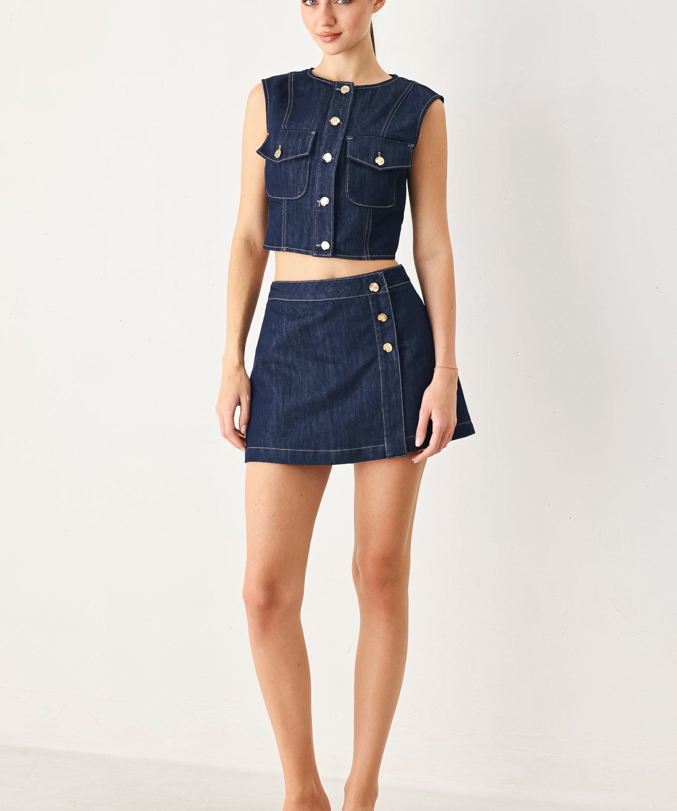 ICONIC INDIGO DENIM CROP VEST