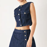 ICONIC INDIGO DENIM CROP VEST