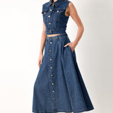 SWEET TALKER DENIM CIRCLE MIDI SKIRT