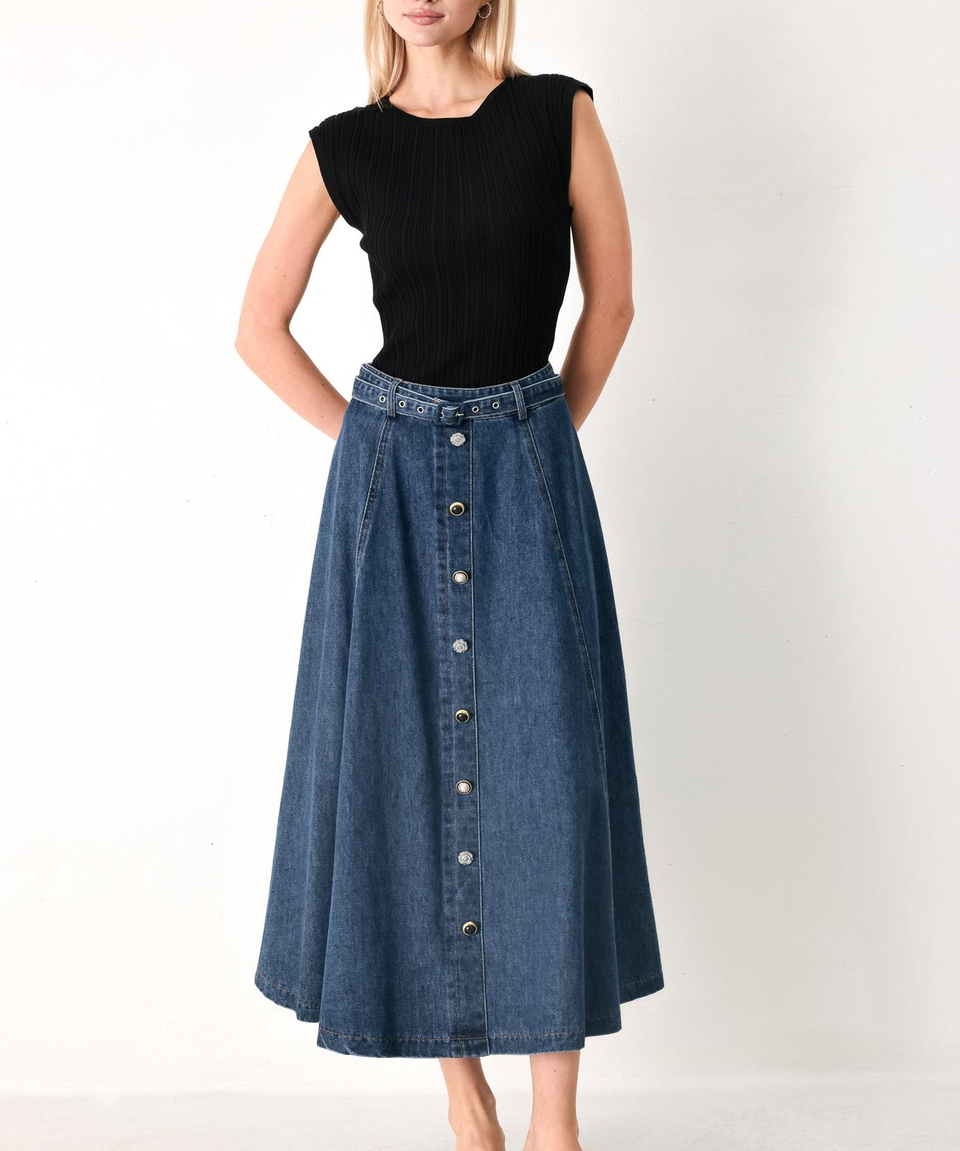 SWEET TALKER DENIM CIRCLE MIDI SKIRT