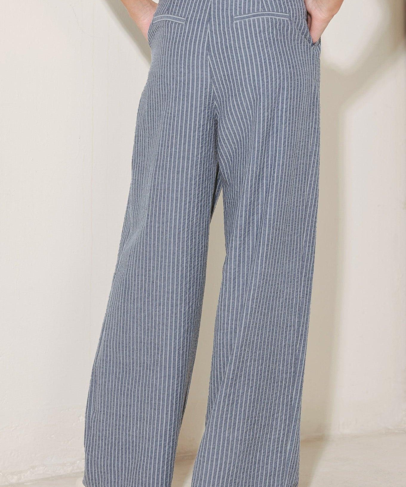 MARINA PINSTRIPE WOVEN SEERSUCKER PANTS