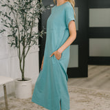 Fix You Right Up Short Sleeve Midi Dress in Dusty Teal
