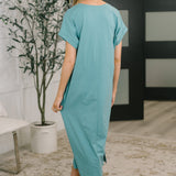 Fix You Right Up Short Sleeve Midi Dress in Dusty Teal
