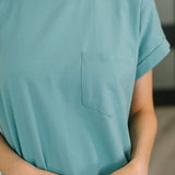 Fix You Right Up Short Sleeve Midi Dress in Dusty Teal