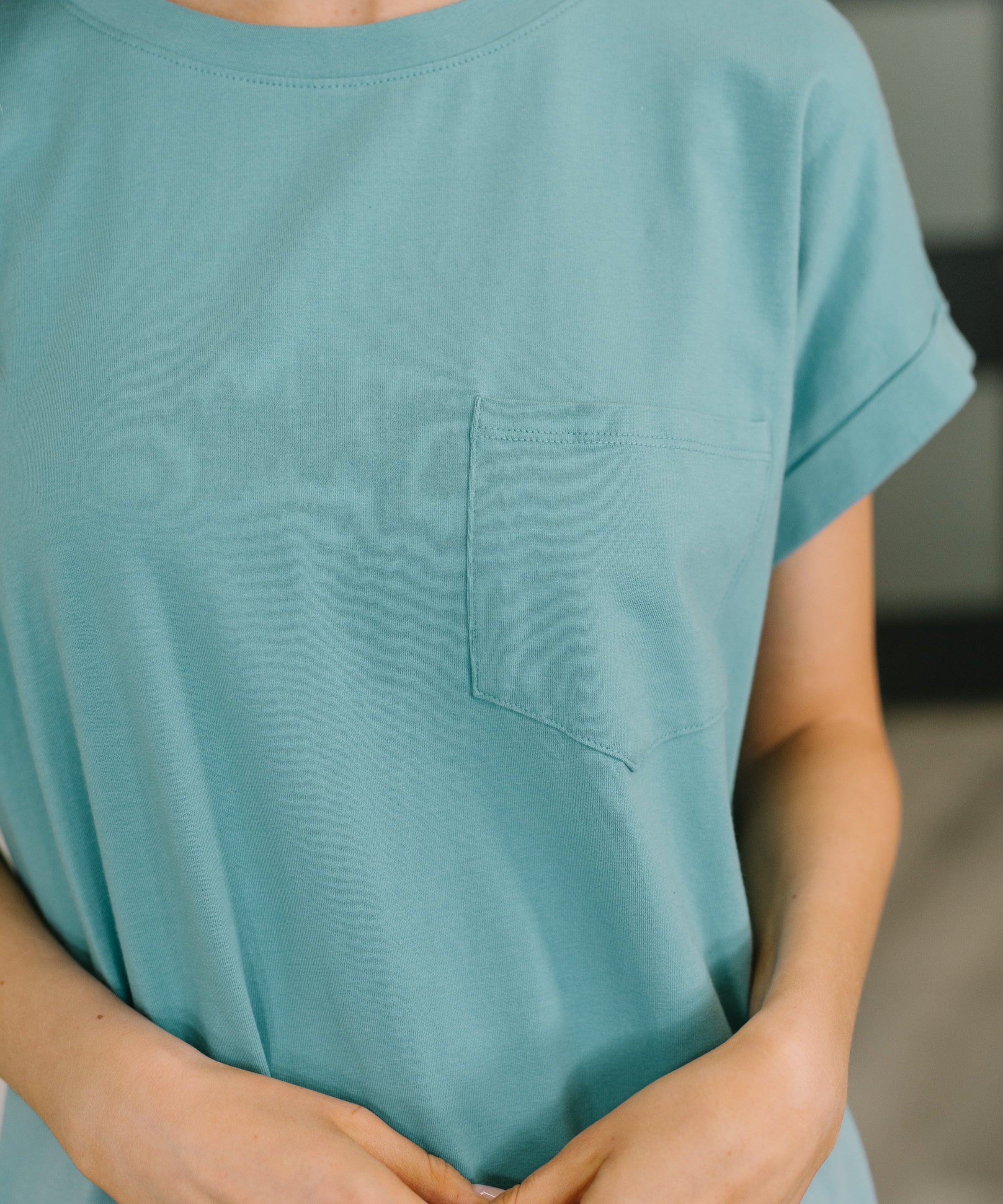 Fix You Right Up Short Sleeve Midi Dress in Dusty Teal