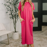 Fix You Right Up Short Sleeve Midi Dress in Hot Pink