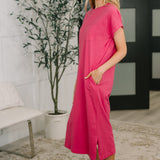 Fix You Right Up Short Sleeve Midi Dress in Hot Pink