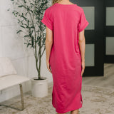 Fix You Right Up Short Sleeve Midi Dress in Hot Pink