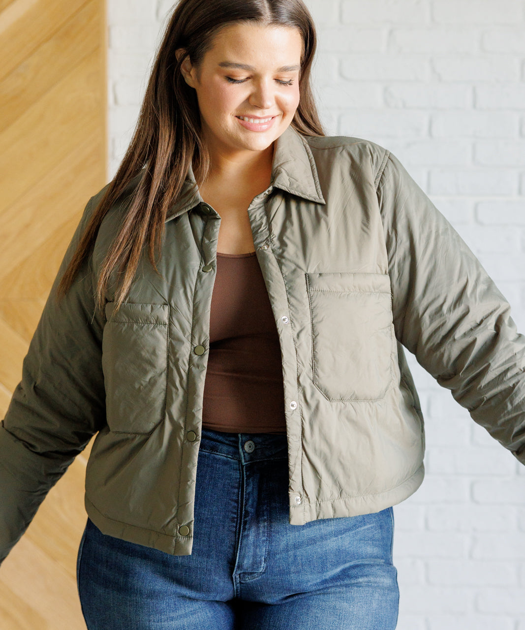 Hear Me Out Lightweight Puffer Jacket in Olive