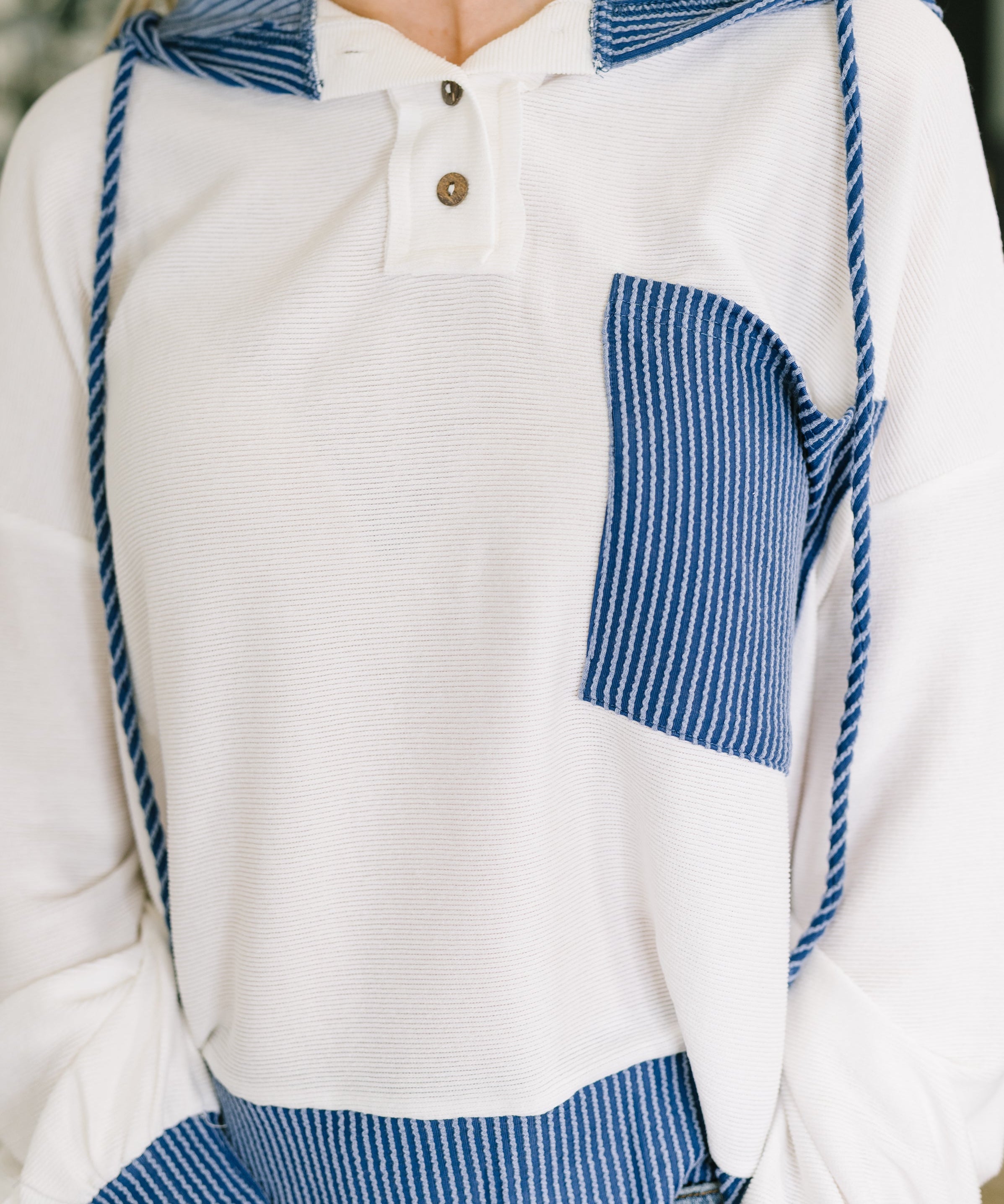 Here for Now Color Block Hoodie in Blue