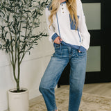 Here for Now Color Block Hoodie in Blue
