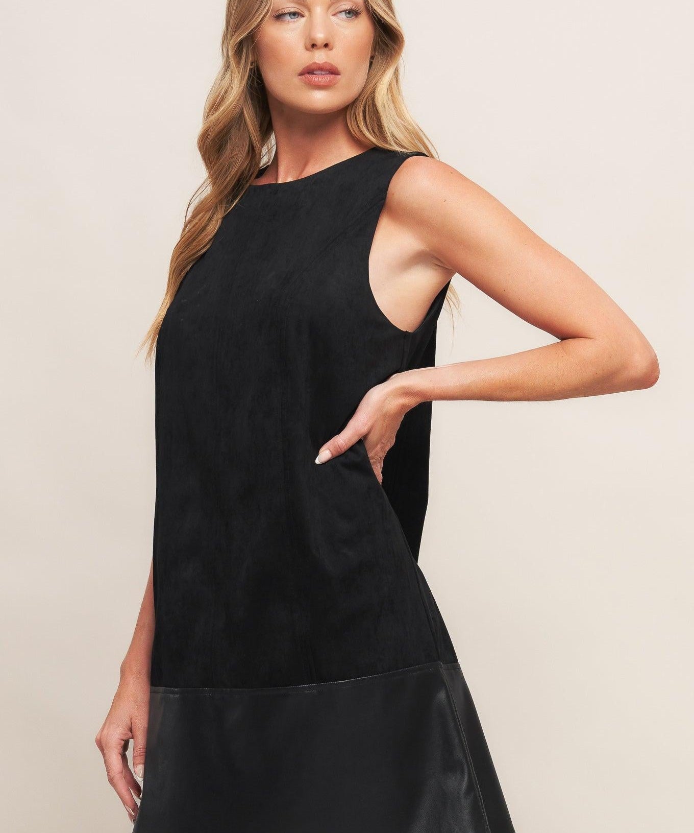 City Sleek Faux Suede & Leather Shift Dress