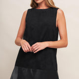 City Sleek Faux Suede & Leather Shift Dress