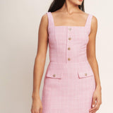 ON MY WAY PINK  WOVEN TWEED MINI DRESS
