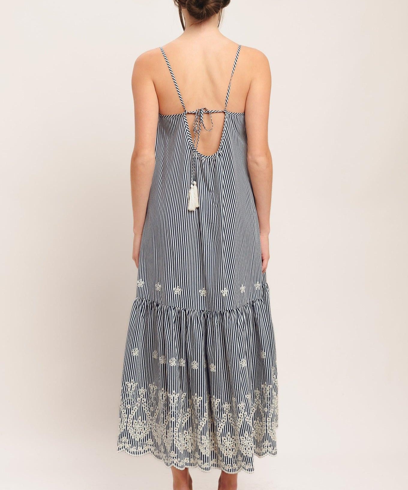 STRIPE COVE WOVEN MIDI DRESS