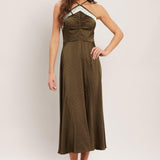 ESPRESSO CHIC WOVEN SATIN MIDI DRESS