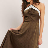 ESPRESSO CHIC WOVEN SATIN MIDI DRESS