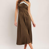 ESPRESSO CHIC WOVEN SATIN MIDI DRESS