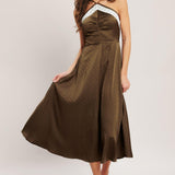 ESPRESSO CHIC WOVEN SATIN MIDI DRESS