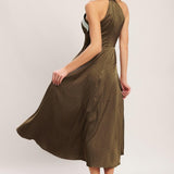 ESPRESSO CHIC WOVEN SATIN MIDI DRESS